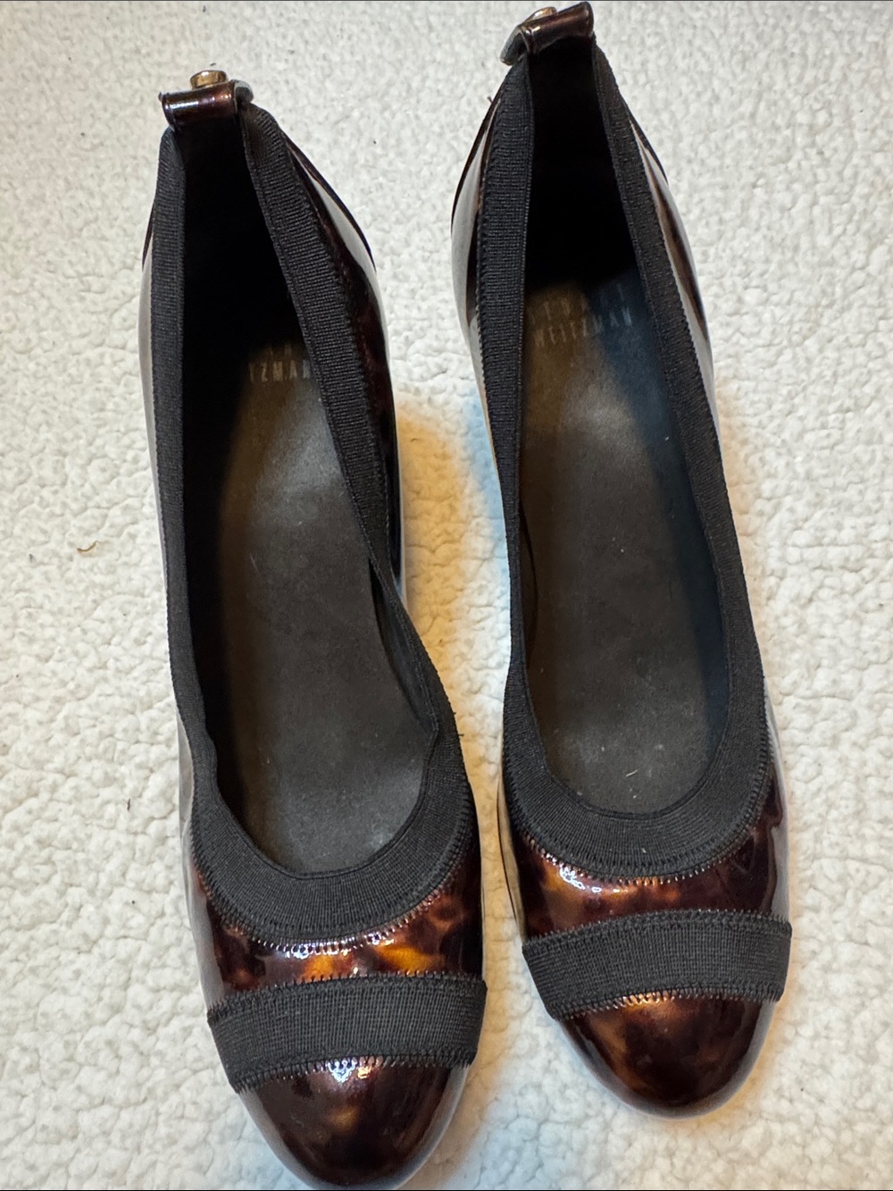 Stuart Weitzman Tortoise Shell Patent Leather Block Heel Pumps Size 7.5